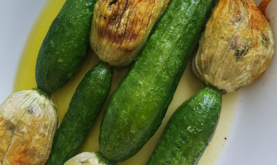 Fleurs de courgettes farcies ricotta, semoule et tomates séchées