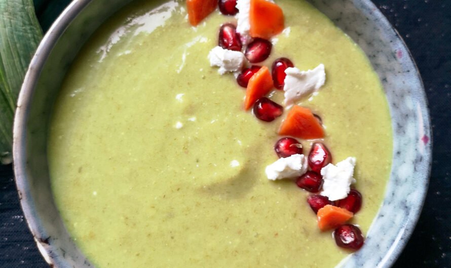 Velouté de verts de poireaux, tige de brocoli et mascarpone